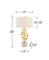 Helix Modern Luxury Table Lamp 30" Tall Sculptural Brass Gold Open Ribbon Metal White Linen Drum Shade for Bedroom Living Room House Bedside Nightstan