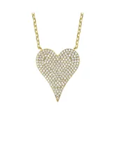 Sterling Silver with Pave Cubic Zirconia Heart Layering Necklace