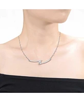 Sterling Silver with Cubic Zirconia Solitaire Double Bar Pendant Necklace