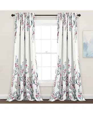 Mirabelle Watercolor Floral Light Filtering Window Curtain Panels Blue/Coral 52x95+2 Set