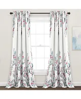 Mirabelle Watercolor Floral Light Filtering Window Curtain Panels Blue/Coral 52x95+2 Set