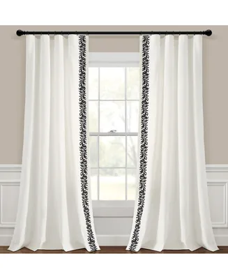 Lush Decor Luxury Modern Flower Linen Like Embroidery Border Window Curtain Panel
