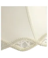 Cream Scalloped Gallery Medium Bell Lamp Shade 7" Top x 14" Bottom x 12.5" High (Spider) Replacement with Harp and Finial - Springcrest