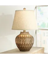 Buckhead Modern Accent Table Lamp 22" High Warm Bronze Brown Sculptural Geometric Textured Urn Tapered Fabric Drum Shade Bedroom Living Room House Hom