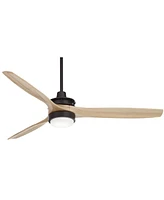 52" Windspun Rustic Farmhouse 3 Blade Indoor Ceiling Fan with Dimmable Led Light Remote Control Matte Black Natural Solid Wood for Living Kitchen Bedr