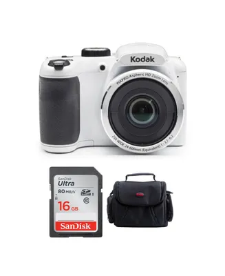 Kodak Pixpro AZ252 16MP Digital Camera (White) with 16GB Sd Card and Case Bundle