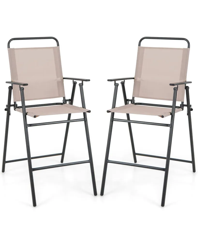 Sugift Set of 2 Patio Folding Bar-Height Chairs with Armrests and Quick-Drying Seat