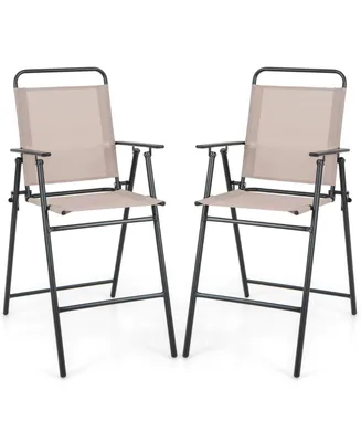 Sugift Set of 2 Patio Folding Bar-Height Chairs with Armrests and Quick-Drying Seat