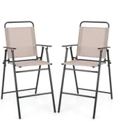 Sugift Set of 2 Patio Folding Bar-Height Chairs with Armrests and Quick-Drying Seat