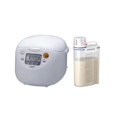 Zojirushi Micom Rice Cooker and Warmer (10-Cup) with Rice Container Bin - Assorted Pre