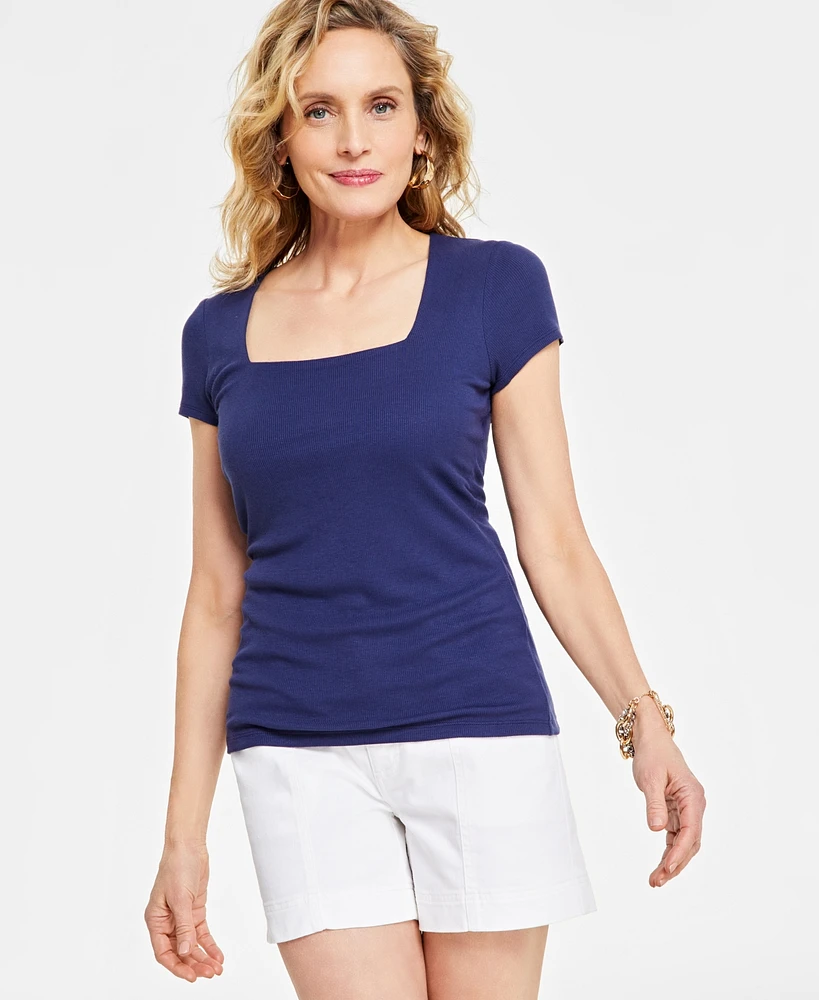 I.n.c. International Concepts Women's Ribbed Square-Neck T-Shirt, Created for Macy's