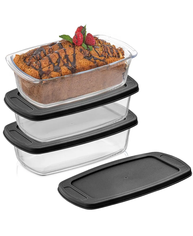 JoyJolt Glass Set of 3 Loaf Pans with Lids