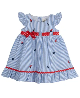 Rare Editions Baby Girls Nautical Seersucker Dress with Diaper Cover