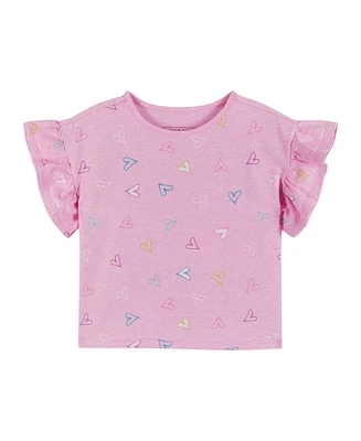 Toddler/Child Girls Heart Print Ruffle Sleeve Jersey Tee