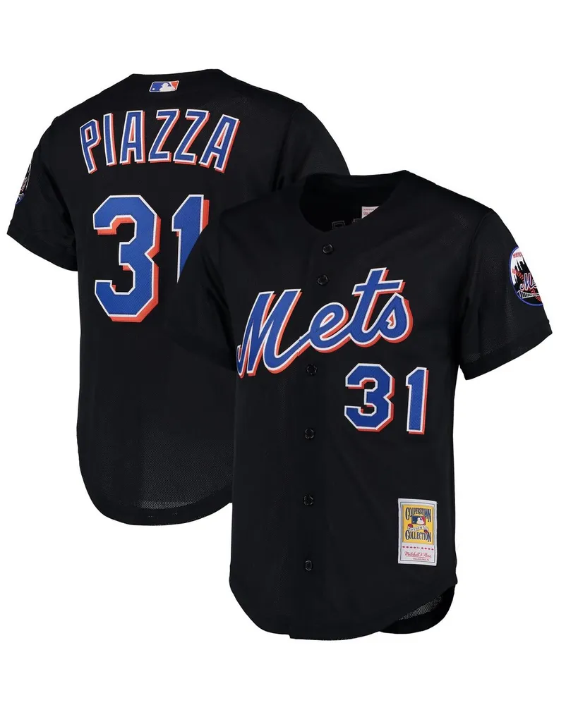 Men's Mitchell & Ness Mike Piazza Black New York Mets Cooperstown Collection Mesh Batting Practice Button-Up Jersey