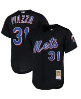 Men's Mitchell & Ness Mike Piazza Black New York Mets Cooperstown Collection Mesh Batting Practice Button-Up Jersey