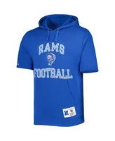 Men's Mitchell & Ness Royal Distressed Los Angeles Rams Washed Short Sleeve Pullover Hoodie