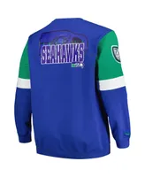 Men's Mitchell & Ness Royal Seattle Seahawks Big and Tall Fleece Pullover Sweatshirt