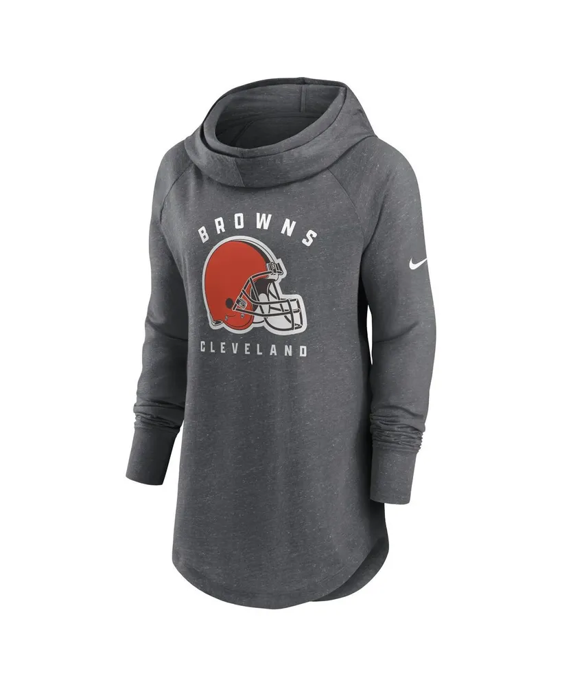 Women's Nike Heather Charcoal Cleveland Browns Raglan Funnel Neck Pullover Hoodie