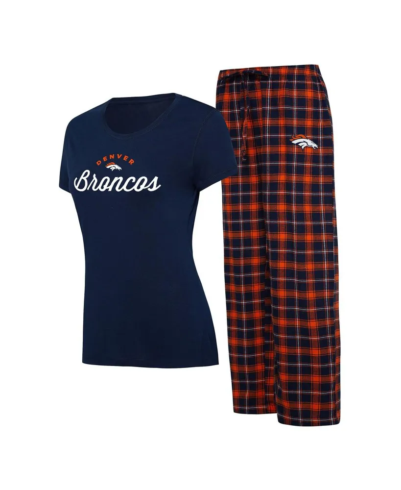 Concepts Sport Women's Concepts Sport Navy, Orange Denver Broncos Arctic T- shirt Flannel Pants Sleep Set