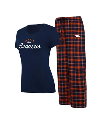 Women's Concepts Sport Navy, Orange Denver Broncos Arctic T-shirt Flannel Pants Sleep Set