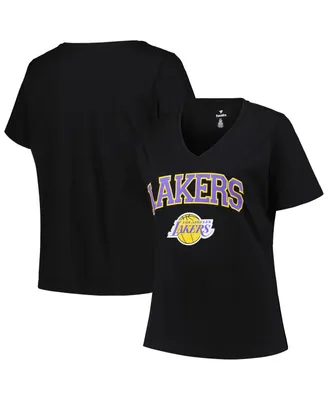 Women's Profile Black Los Angeles Lakers Plus Size Arch Over Logo V-Neck T-shirt