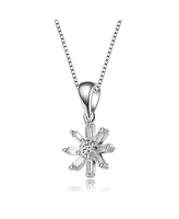 White Gold Plated with Cubic Zirconia Starry Cluster Flower Pendant Necklace