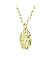 14K Gold Plated Cubic Zirconia Hammered Pendant Necklace