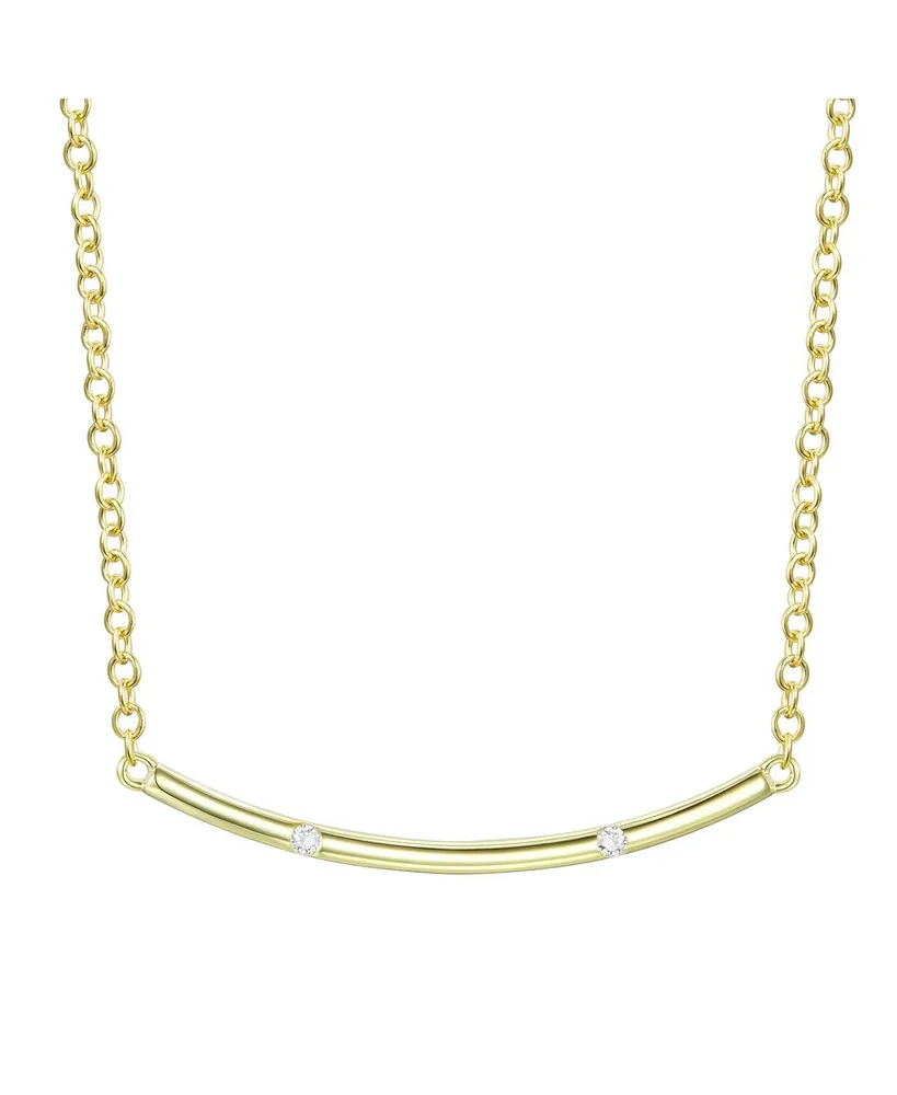 14K Gold Plated Cubic Zirconia Long Curved Bar Necklace