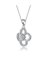 Elegant White Gold Plated Flower Shape Cubic Zirconia Pendant Necklace