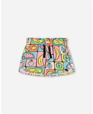 Baby Girl Cotton Jersey Short Printed Fruits Square - Infant