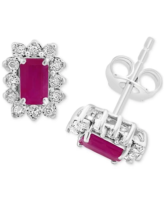 Effy Ruby (3/4 ct. t.w.) & Diamond (1/10 ct. t.w.) Halo Stud Earrings in Sterling Silver