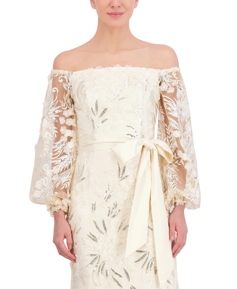 Eliza J Women's Sequin Embroidered Balloon-Sleeve Gown