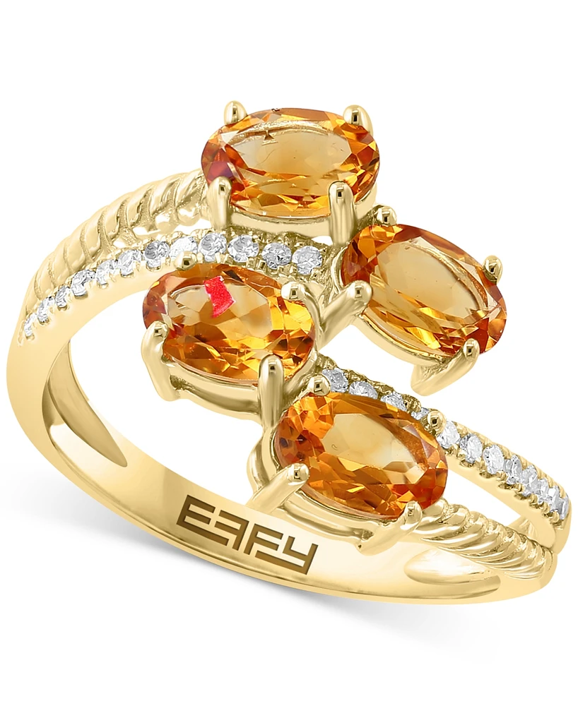 Effy Citrine (1-5/8 ct. t.w) & Diamond (1/10 ct. t.w.) Cluster Bypass Ring in 14k Gold