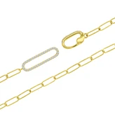 Cubic Zirconia Pave Paperclip Link Chain Necklace, 17" + 2" extender