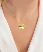 Cubic Zirconia & Lab-Grown Green Nano (1/10 ct. t.w.) Good Luck Baby Elephant Pendant Necklace, 16" + 2" extender