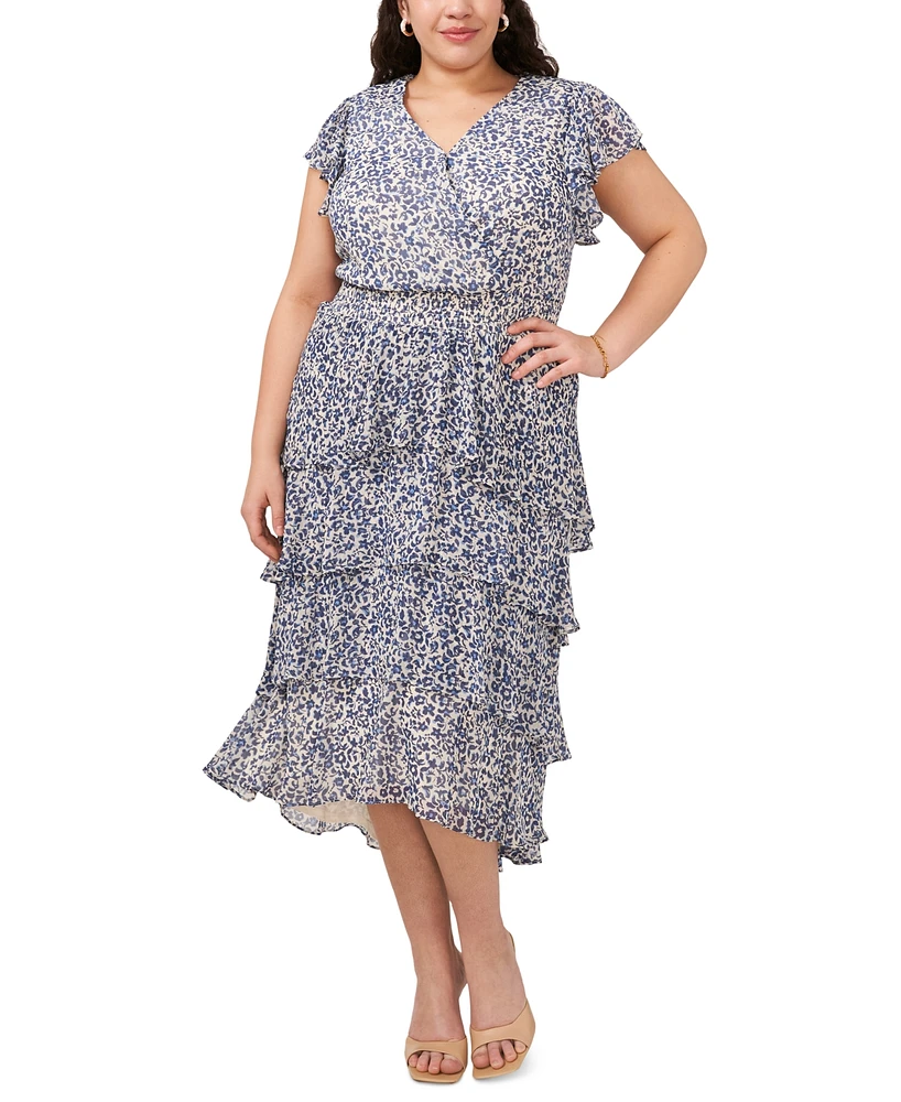 Msk Plus Size Printed Tiered Flutter-Sleeve Midi Dress