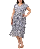 Msk Plus Size Printed Tiered Flutter-Sleeve Midi Dress