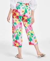 Charter Club Women's 100% Linen Printed Cropped Pull-On Pants, Created for Macy's