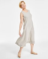 Charter Club Women's 100% Linen Ladder-Stitch Midi Dress, Created for Macy's