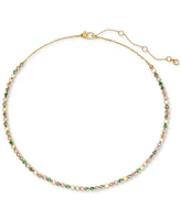 kate spade new york Gold-Tone Sweetheart Delicate Tennis Necklace, 16" + 3" extender