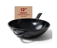 Alva Forest Nonstick Carbon Steel Wok Pan Skillet 12" - Non Toxic Pre-Seasoned, Induction Compatible, Versatile for Stir-Frying, Searing, and More