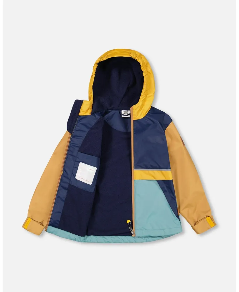 Boy Two Piece Hooded Coat And Pant Mid-Season Set Colorblock Navy, Blue Yellow - Toddler|Child