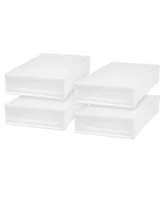Iris Usa 4 Pack 27.5qt Plastic Under Bed Storage Containers with Sliding Organizer Drawers, White