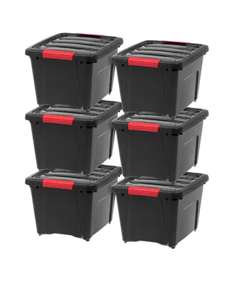 Iris Usa 19qt 6Pack Plastic Storage Bin with Lid and Secure Latching Buckles, Black