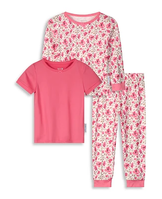 Max & Olivia Toddler Girls Pants, Long Sleeve T-shirt and Short Snug Fit Pajama Set, 3 Piece