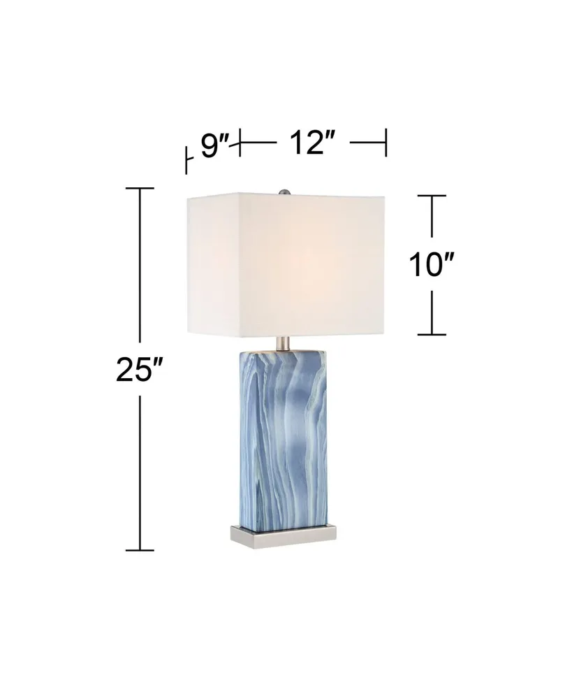 Connie Modern Table Lamps 25" Tall Set of 2 with Usb Charging Ports Blue Faux Marble White Rectangular Shade for Bedroom Living Room House Desk Bedsid