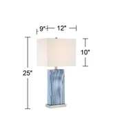 Connie Modern Table Lamps 25" Tall Set of 2 with Usb Charging Ports Blue Faux Marble White Rectangular Shade for Bedroom Living Room House Desk Bedsid