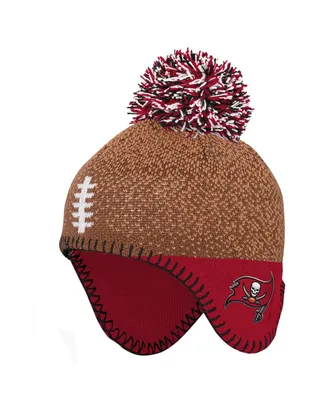 Infant Boys and Girls Brown Tampa Bay Buccaneers Football Head Knit Hat with Pom