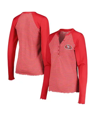 Women's Antigua Scarlet San Francisco 49ers Maverick Waffle Henley Long Sleeve T-shirt